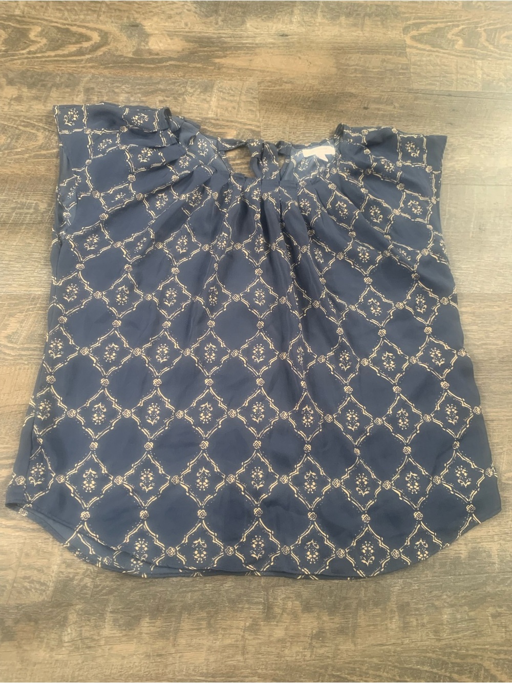 LC Lauren Conrad Navy Geometric-Print Cap Sleeve Blouse